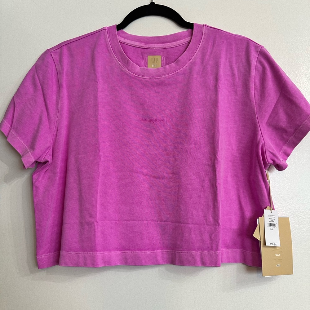 GAP Beis Collab - Fuchsia Pink Cropped Tee - Size Large